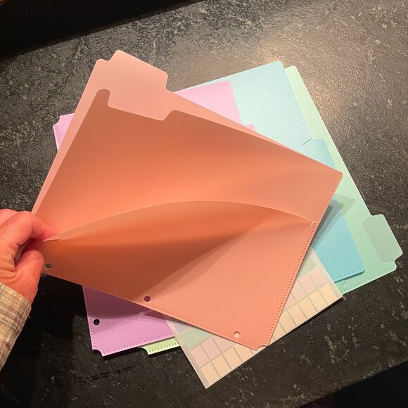 Set of Five 3-Ring Binder Dividers with Tabs, Pockets, Pastel, Durable (NWOT) - Picture 7 of 12